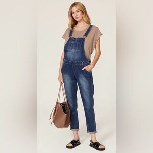 VGUC - Classic Blue Denim Maternity Overalls - Adjustable Waist - Size L / 10